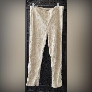 Size Medium Women's Floral Cream Jacquard Ponte Pants